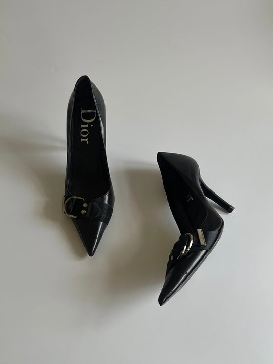 Dior by John Galliano Webbing Logo Strap Leather Pumps, 36