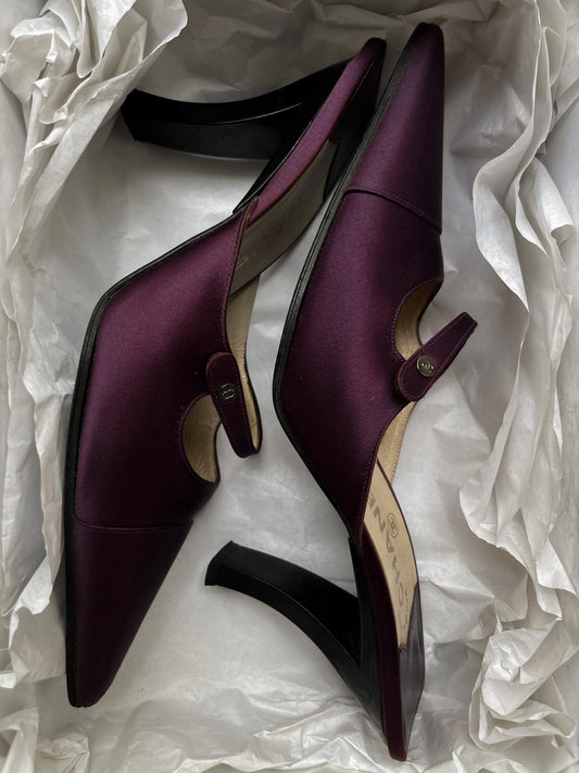 Chanel by Karl Lagerfeld Satin Mules, 38